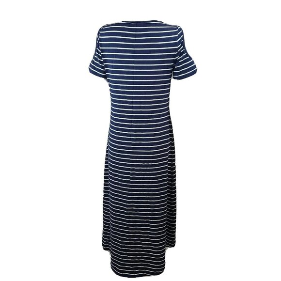 Isaac Mizrahi Live Dress Womens S Small Blue White Striped Cold Shoulder Maxi - Picture 3 of 6